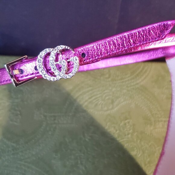 NIB Gucci metallic fuchsia leather stiletto heel GG logo sandals IT 38 US 8 - Picture 6 of 8